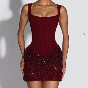 Structured Corset Mini Dress in Burgundy